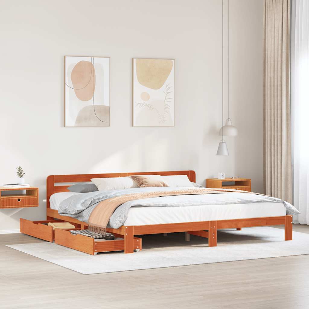 vidaXL Bed Frame without Mattress Wax Brown 180x200 cm Super King Solid Wood Pine 1