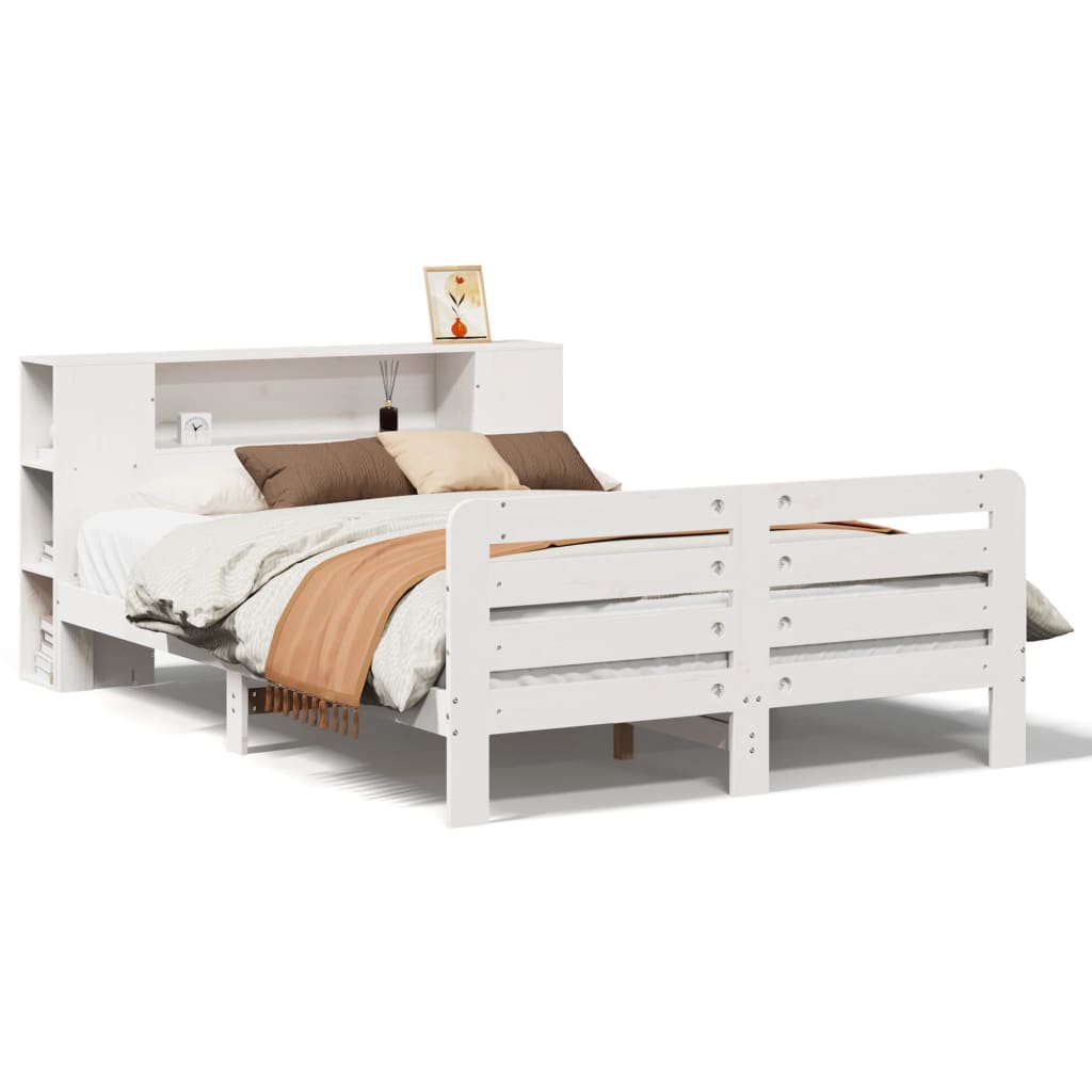 vidaXL Bed Frame without Mattress White 150x200 cm King Size Solid Wood Pine 2