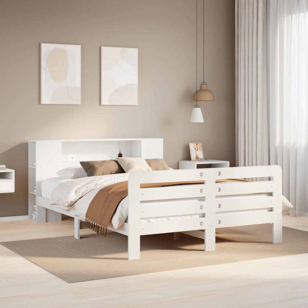 vidaXL Bed Frame without Mattress White 150x200 cm King Size Solid Wood Pine 1