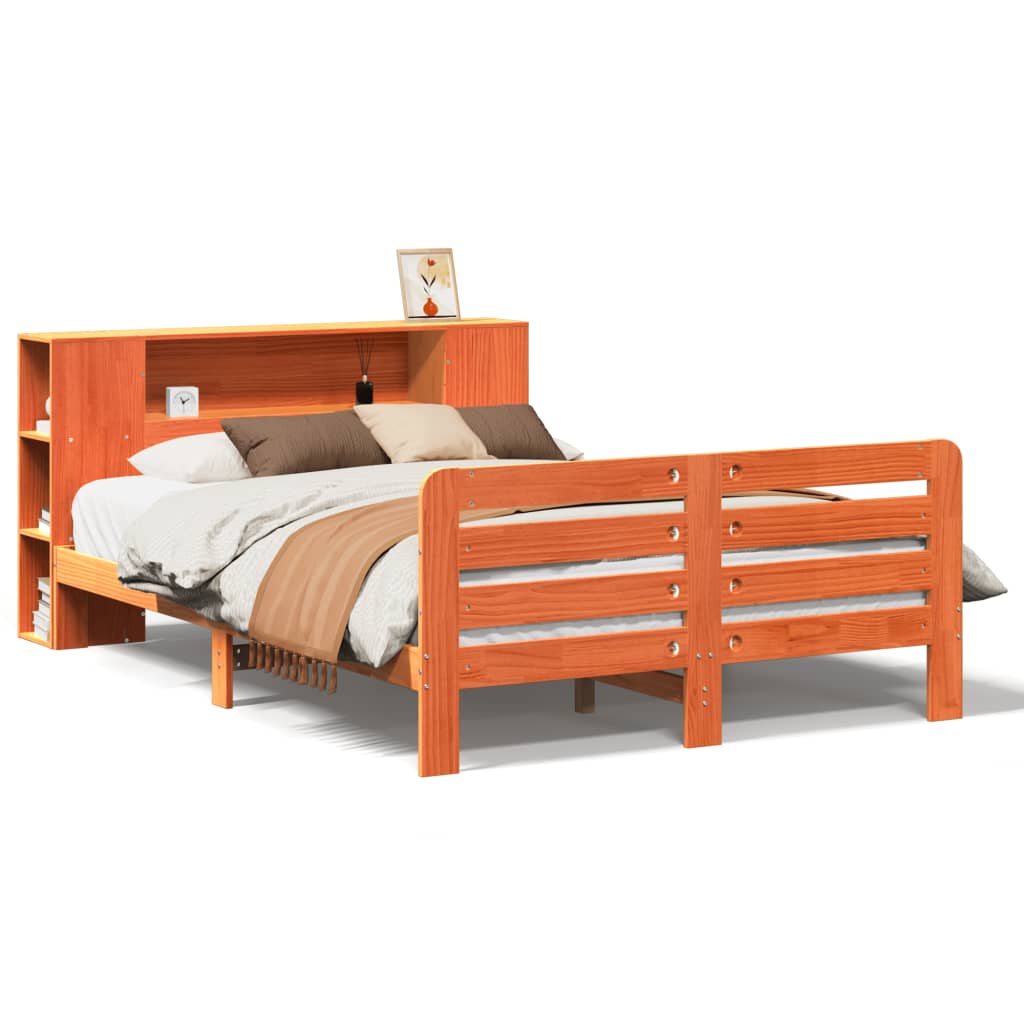 vidaXL Bed Frame without Mattress Wax Brown 150x200 cm King Size Solid Wood Pine 2
