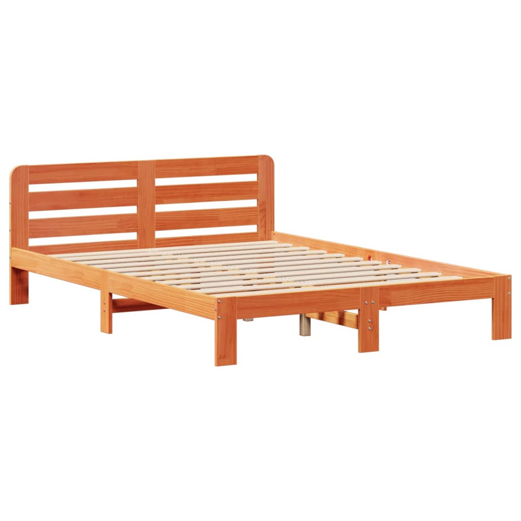 vidaXL Bed Frame without Mattress Wax Brown 150x200 cm King Size Solid Wood Pine 5