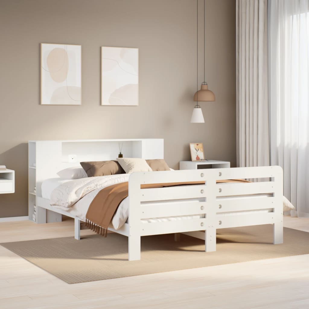 vidaXL Bed Frame without Mattress White 135x190 cm Double Solid Wood Pine 1