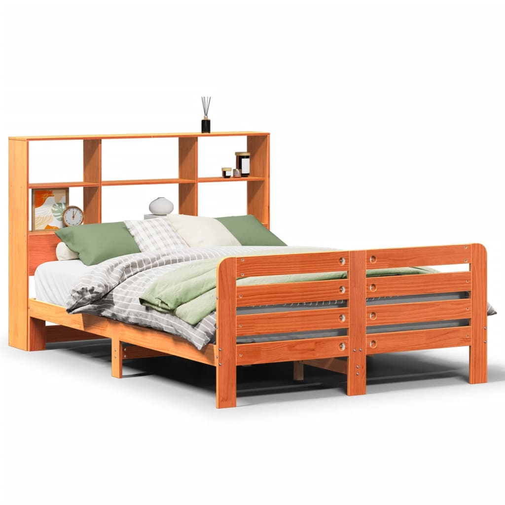 vidaXL Bed Frame without Mattress Wax Brown 150x200 cm King Size Solid Wood Pine 2