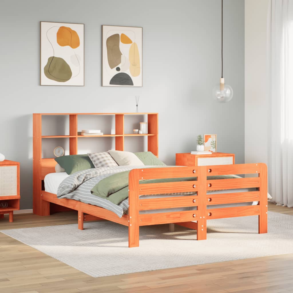 vidaXL Bed Frame without Mattress Wax Brown 150x200 cm King Size Solid Wood Pine 1