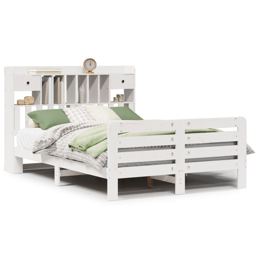 vidaXL Bookcase Bed without Mattress White 140x200 cm Solid Wood Pine 2