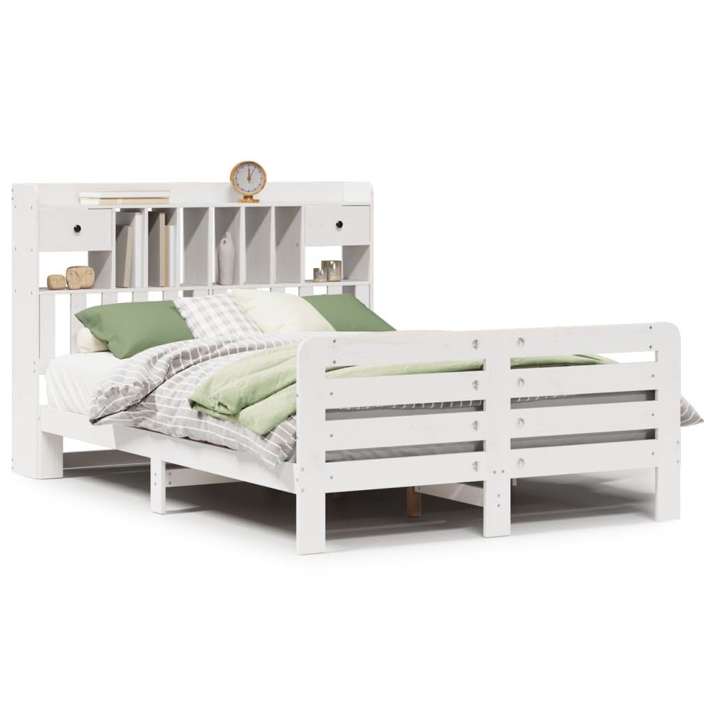 vidaXL Bookcase Bed without Mattress White 150x200 cm King Size Solid Wood Pine 2