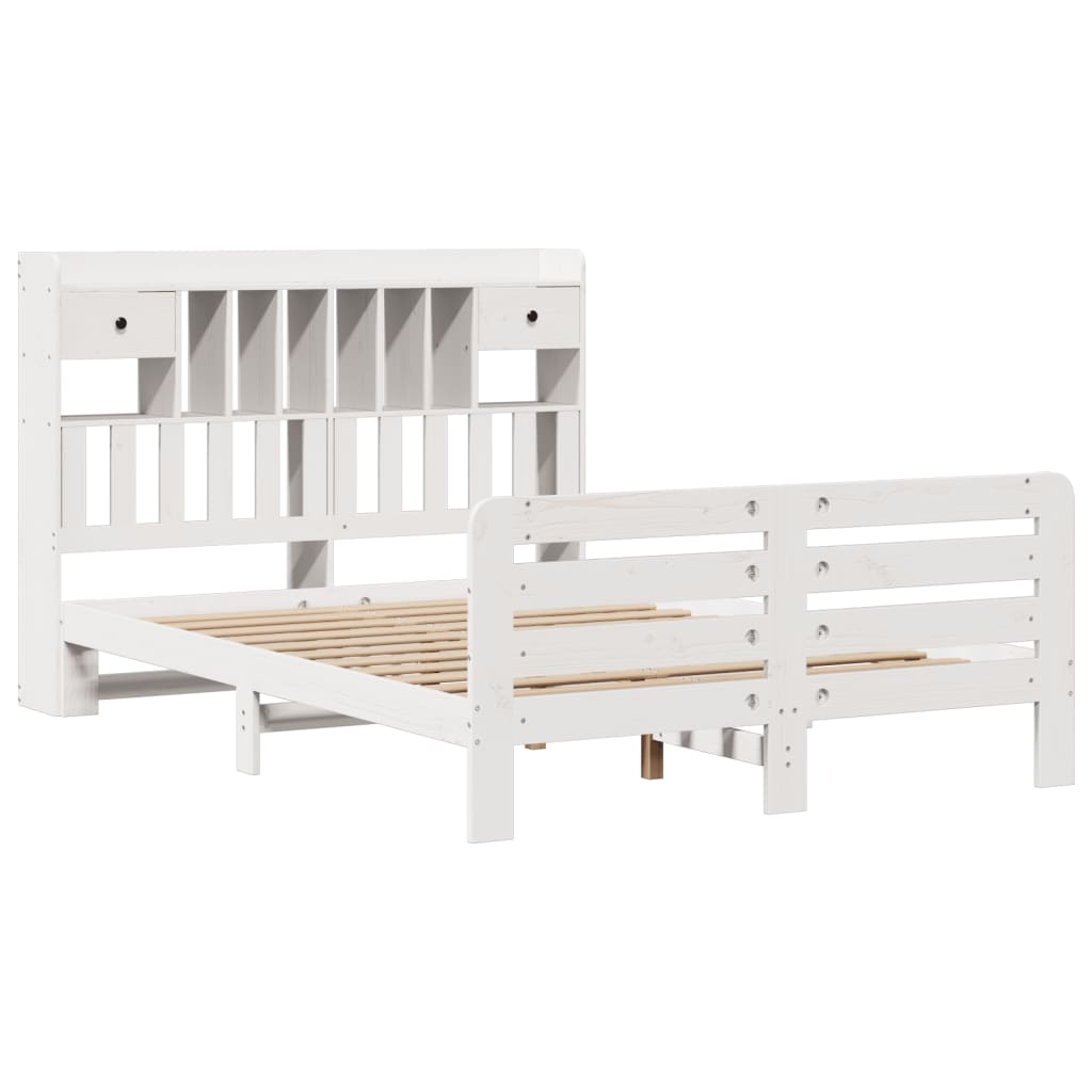 vidaXL Bookcase Bed without Mattress White 150x200 cm King Size Solid Wood Pine 3