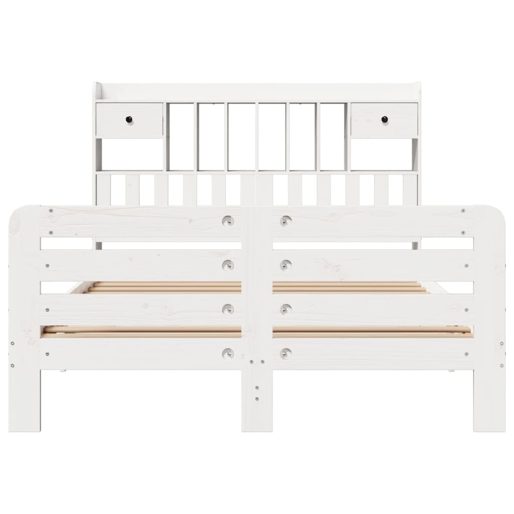 vidaXL Bookcase Bed without Mattress White 150x200 cm King Size Solid Wood Pine 4