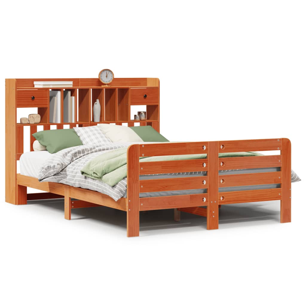 vidaXL Bookcase Bed without Mattress Wax Brown 150x200 cm King Size Solid Wood Pine 2