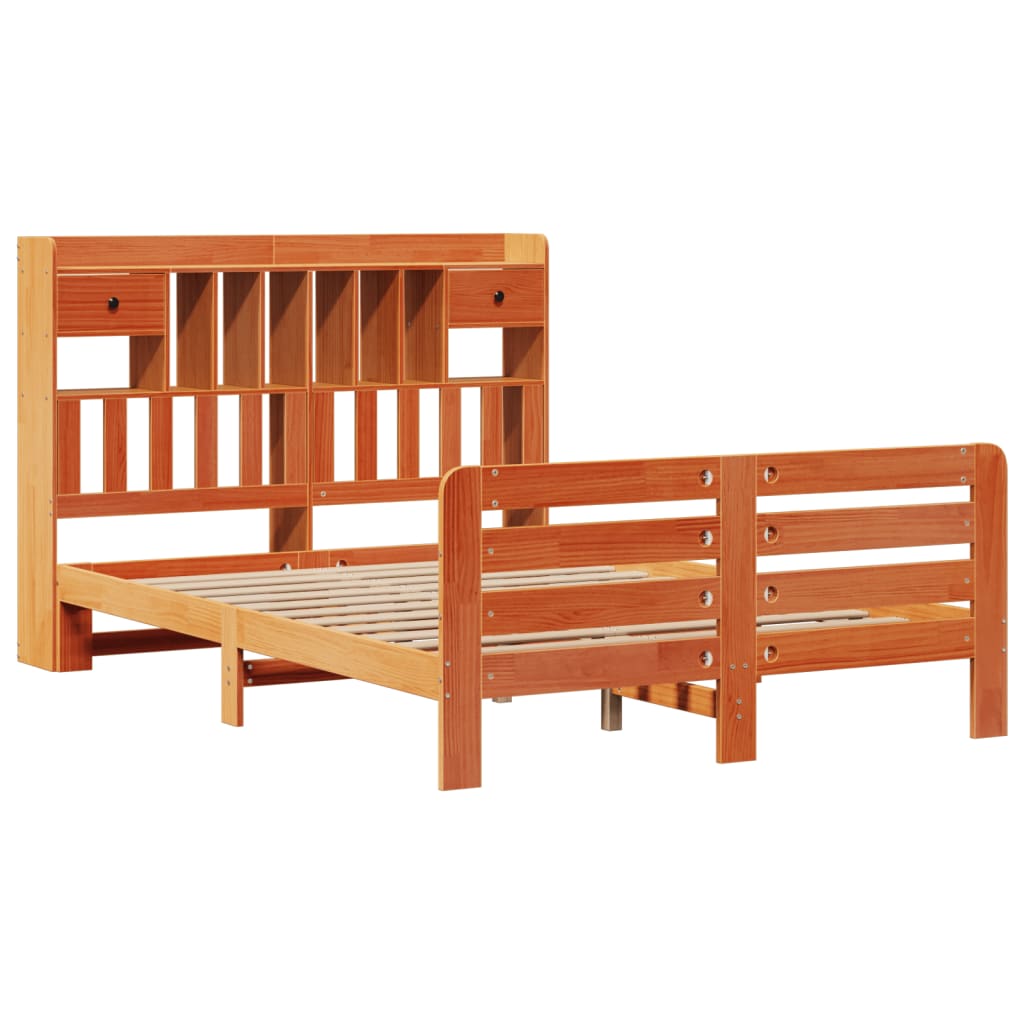 vidaXL Bookcase Bed without Mattress Wax Brown 150x200 cm King Size Solid Wood Pine 3