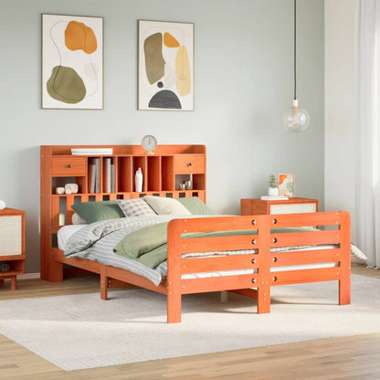 vidaXL Bookcase Bed without Mattress Wax Brown 150x200 cm King Size Solid Wood Pine 1