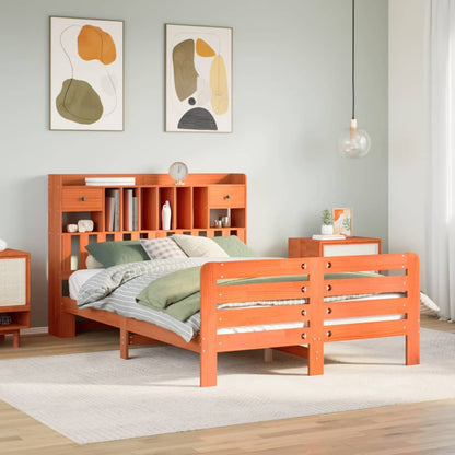 vidaXL Bookcase Bed without Mattress Wax Brown 160x200 cm Solid Wood Pine 1