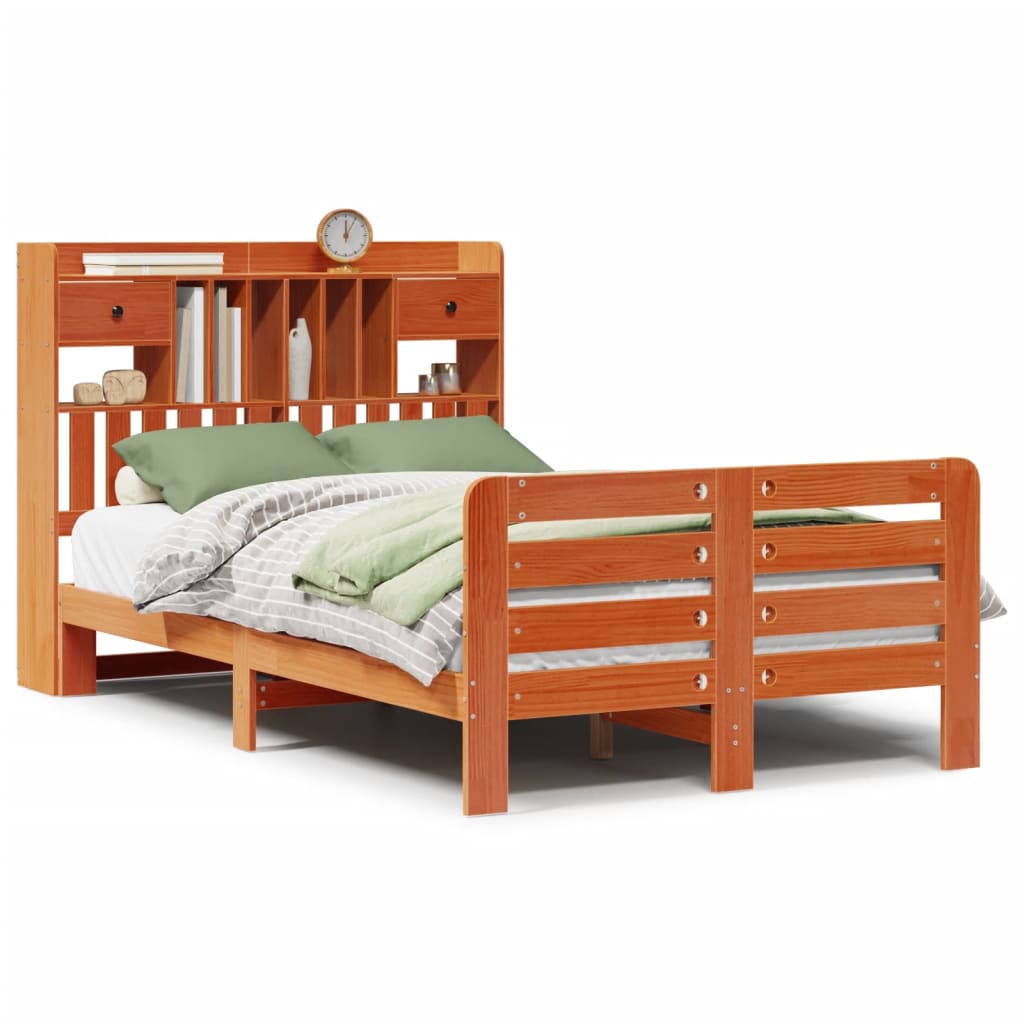 vidaXL Bookcase Bed without Mattress Wax Brown 135x190 cm Double Solid Wood Pine 2