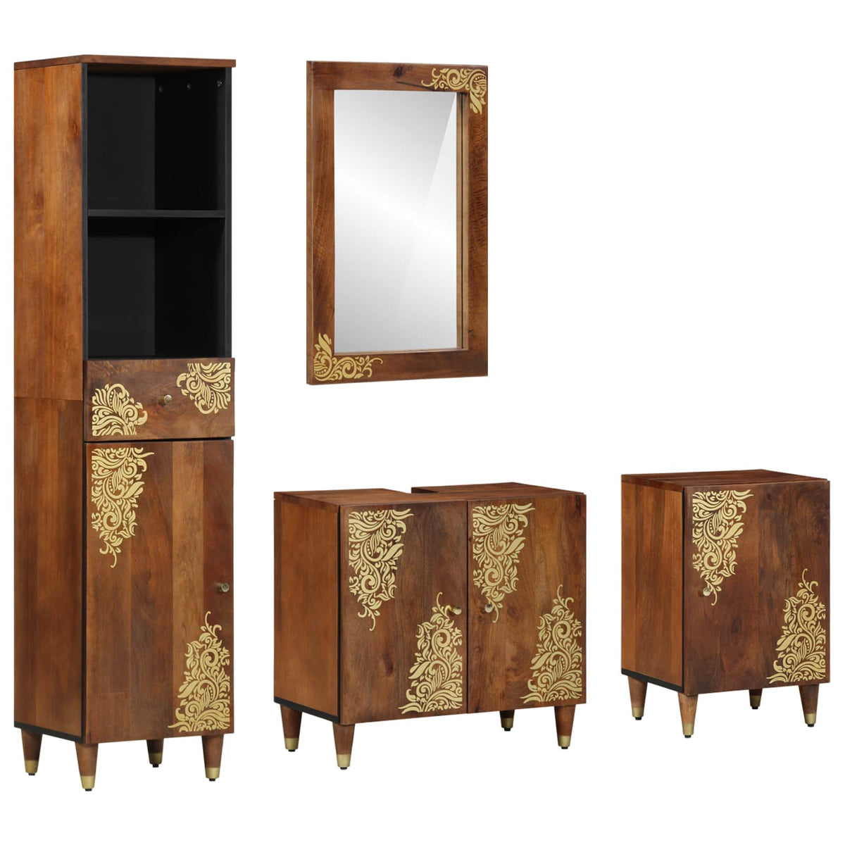 vidaXL Bathroom Cabinet Set 4 pcs Honey Brown Solid Mango Wood 1