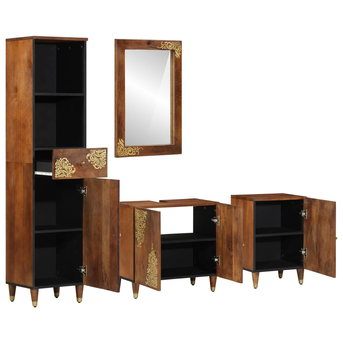 vidaXL Bathroom Cabinet Set 4 pcs Honey Brown Solid Mango Wood 2