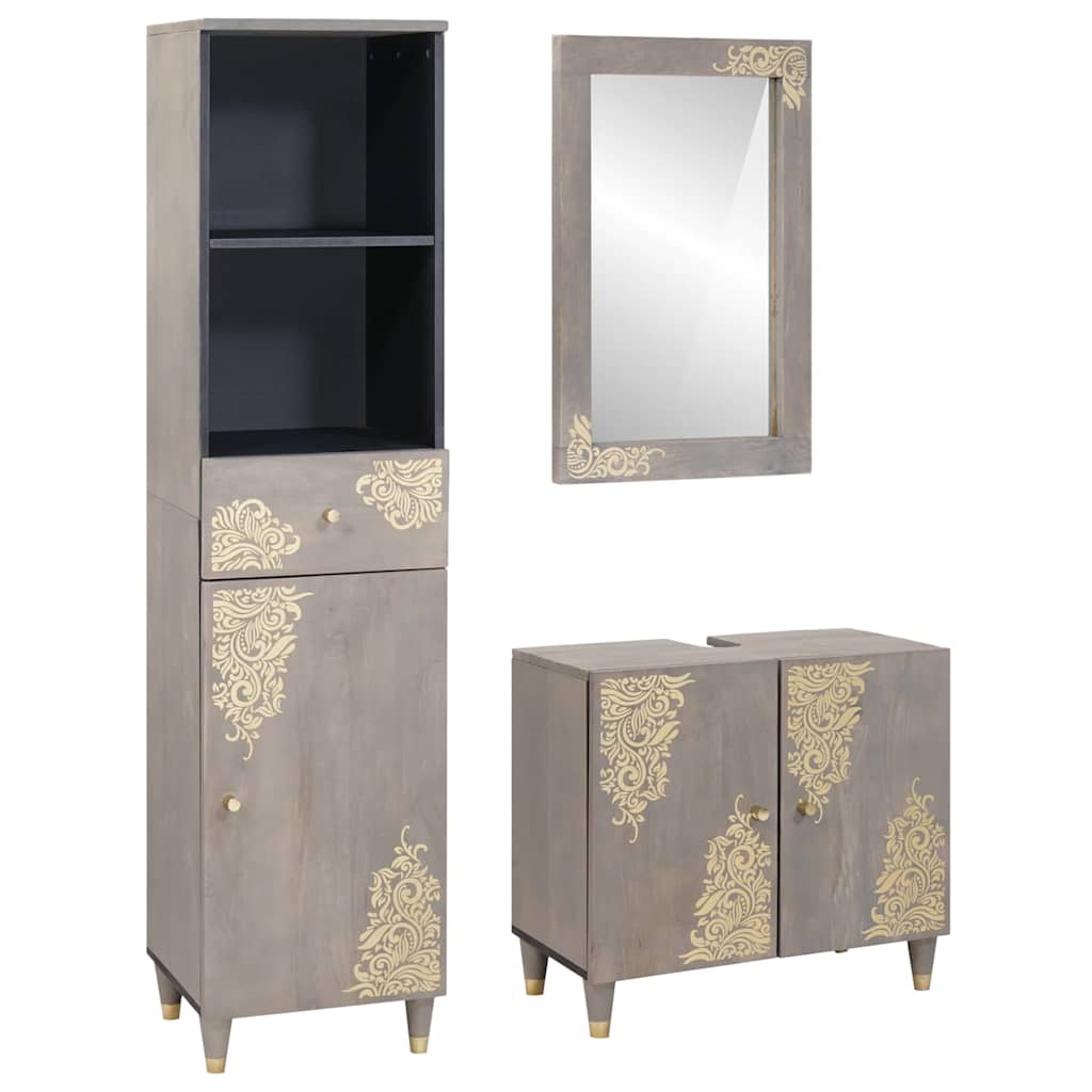 vidaXL Bathroom Cabinet Set 3 pcs Grey Solid Mango Wood 1