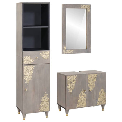 vidaXL Bathroom Cabinet Set 3 pcs Grey Solid Mango Wood 1