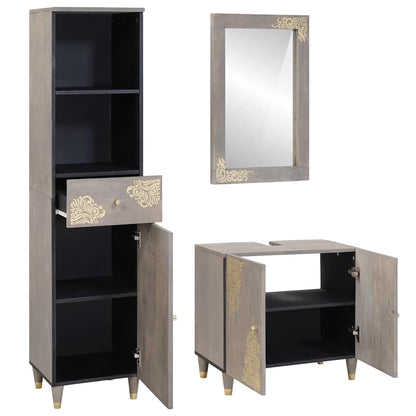 vidaXL Bathroom Cabinet Set 3 pcs Grey Solid Mango Wood 2