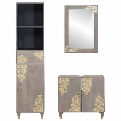 vidaXL Bathroom Cabinet Set 3 pcs Grey Solid Mango Wood 6