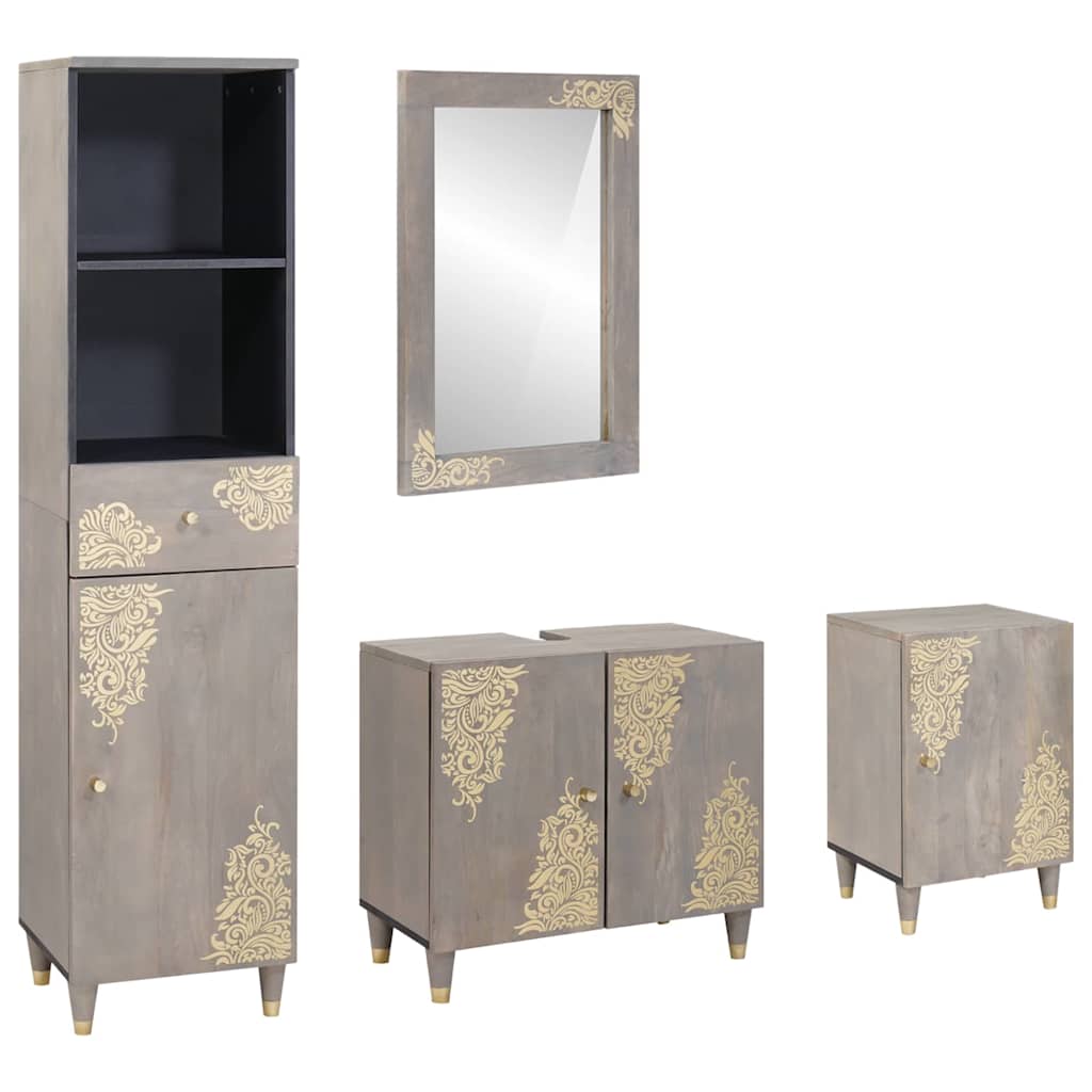 vidaXL Bathroom Cabinet Set 4 pcs Grey Solid Mango Wood 1