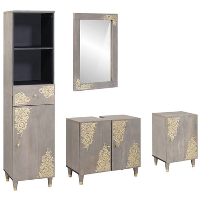 vidaXL Bathroom Cabinet Set 4 pcs Grey Solid Mango Wood 1