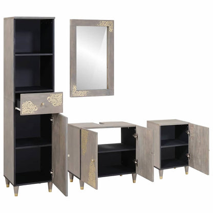 vidaXL Bathroom Cabinet Set 4 pcs Grey Solid Mango Wood 2