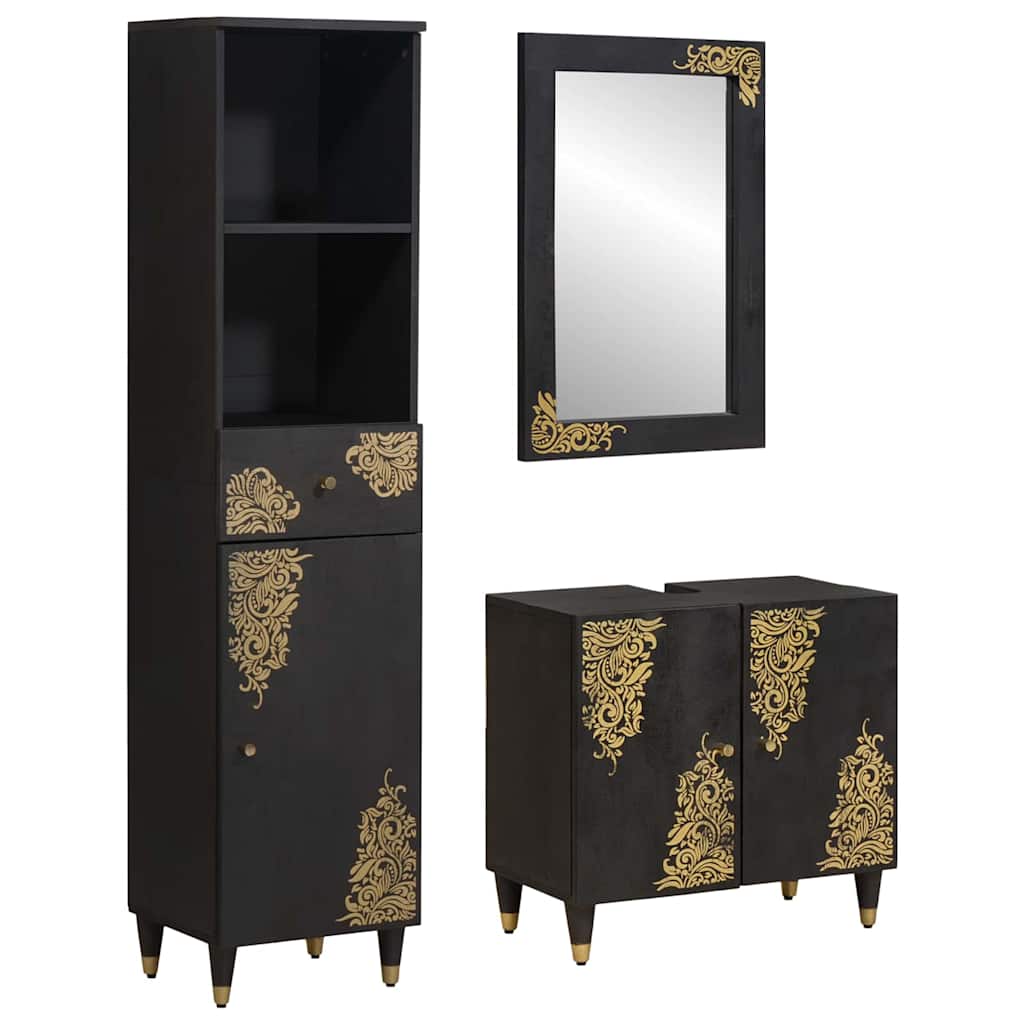 vidaXL Bathroom Cabinet Set 3 pcs Black Solid Mango Wood 1