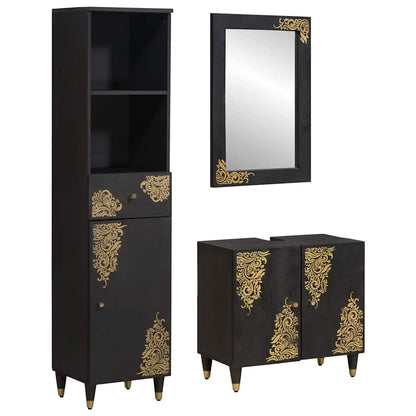 vidaXL Bathroom Cabinet Set 3 pcs Black Solid Mango Wood 1