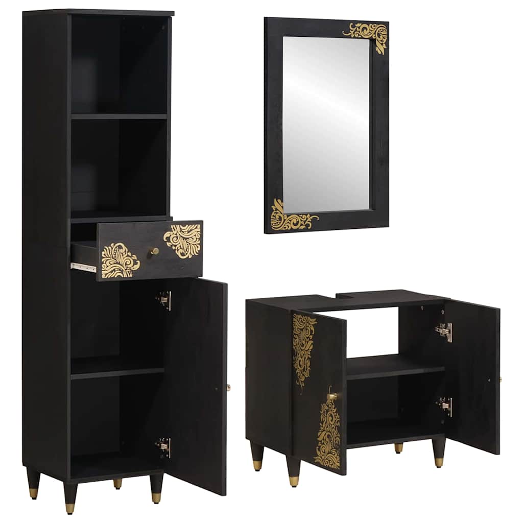vidaXL Bathroom Cabinet Set 3 pcs Black Solid Mango Wood 2
