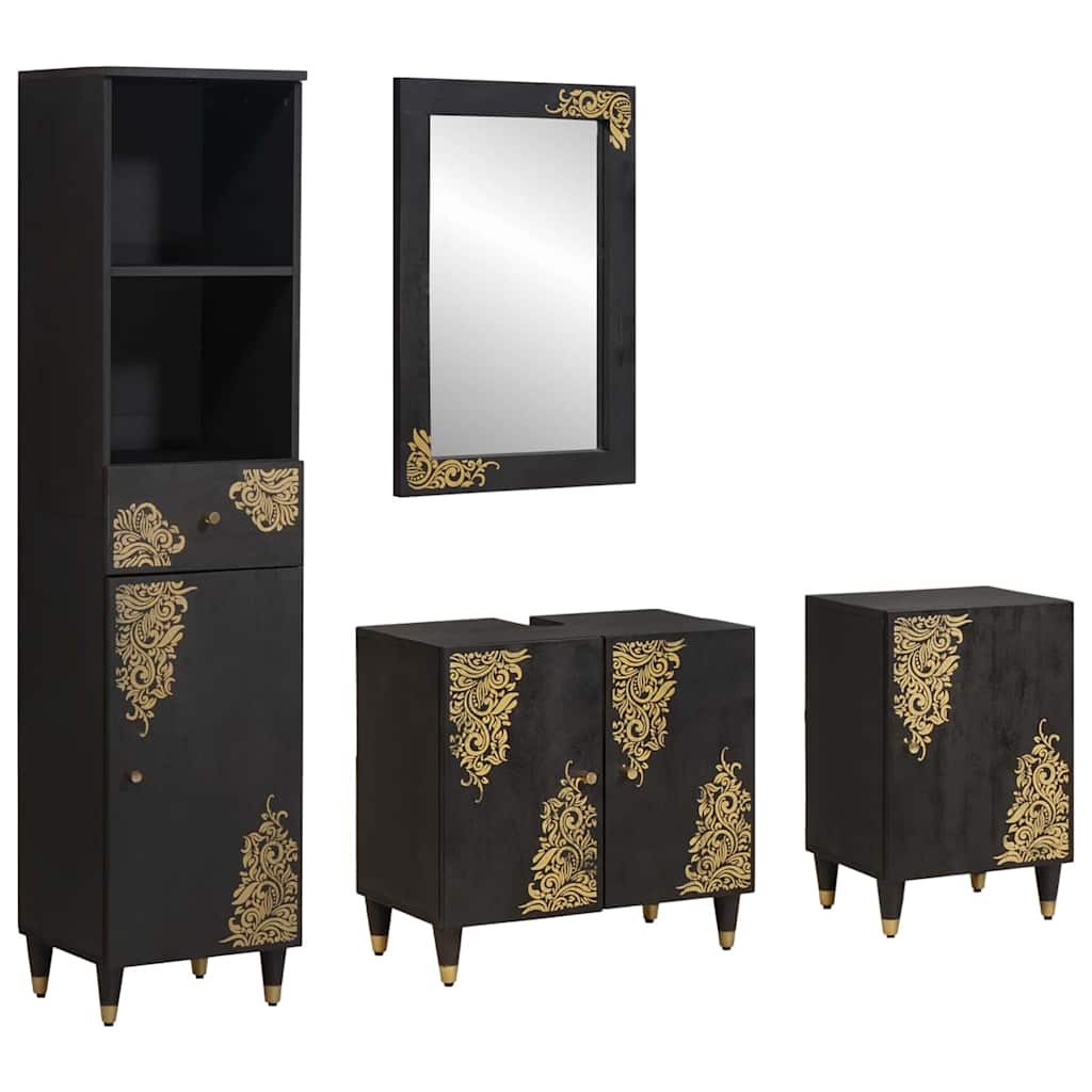 vidaXL Bathroom Cabinet Set 4 pcs Black Solid Mango Wood 1