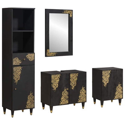 vidaXL Bathroom Cabinet Set 4 pcs Black Solid Mango Wood 1