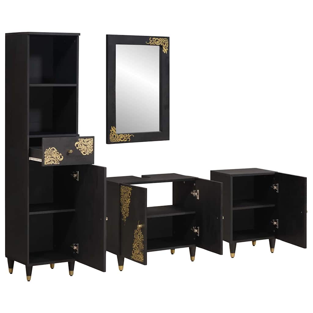 vidaXL Bathroom Cabinet Set 4 pcs Black Solid Mango Wood 2