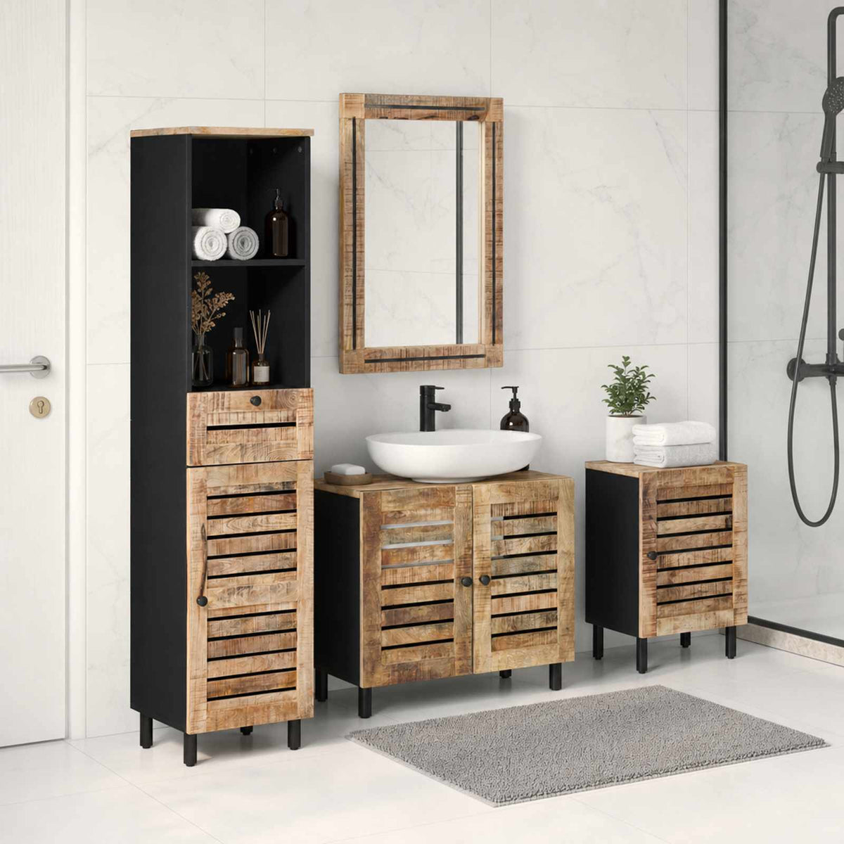 vidaXL Bathroom Cabinet Set 4 pcs Natural Solid Mango Wood 1