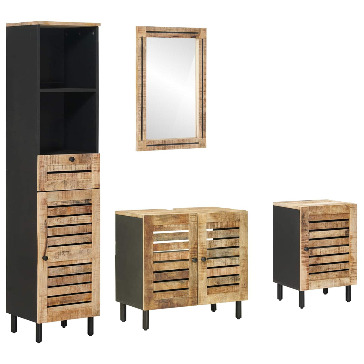 vidaXL Bathroom Cabinet Set 4 pcs Natural Solid Mango Wood 2