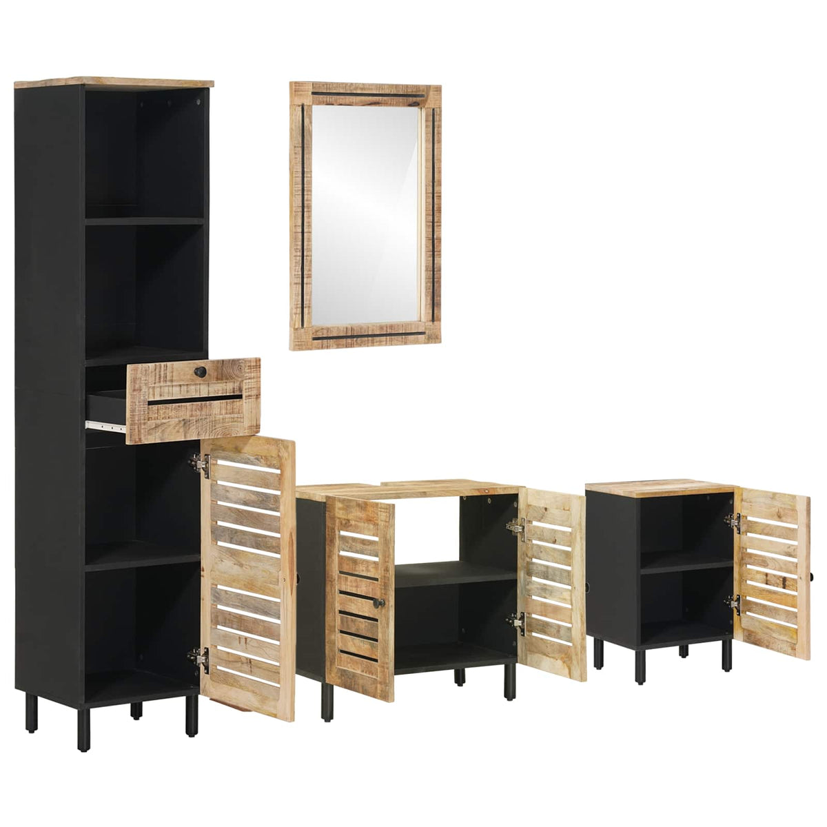 vidaXL Bathroom Cabinet Set 4 pcs Natural Solid Mango Wood 3