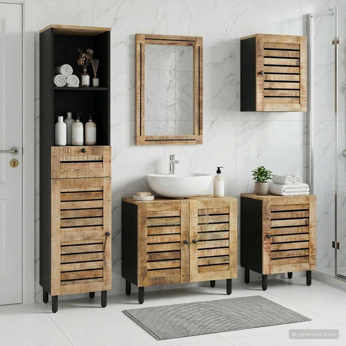vidaXL Bathroom Cabinet Set 5 pcs Natural Solid Mango Wood 1