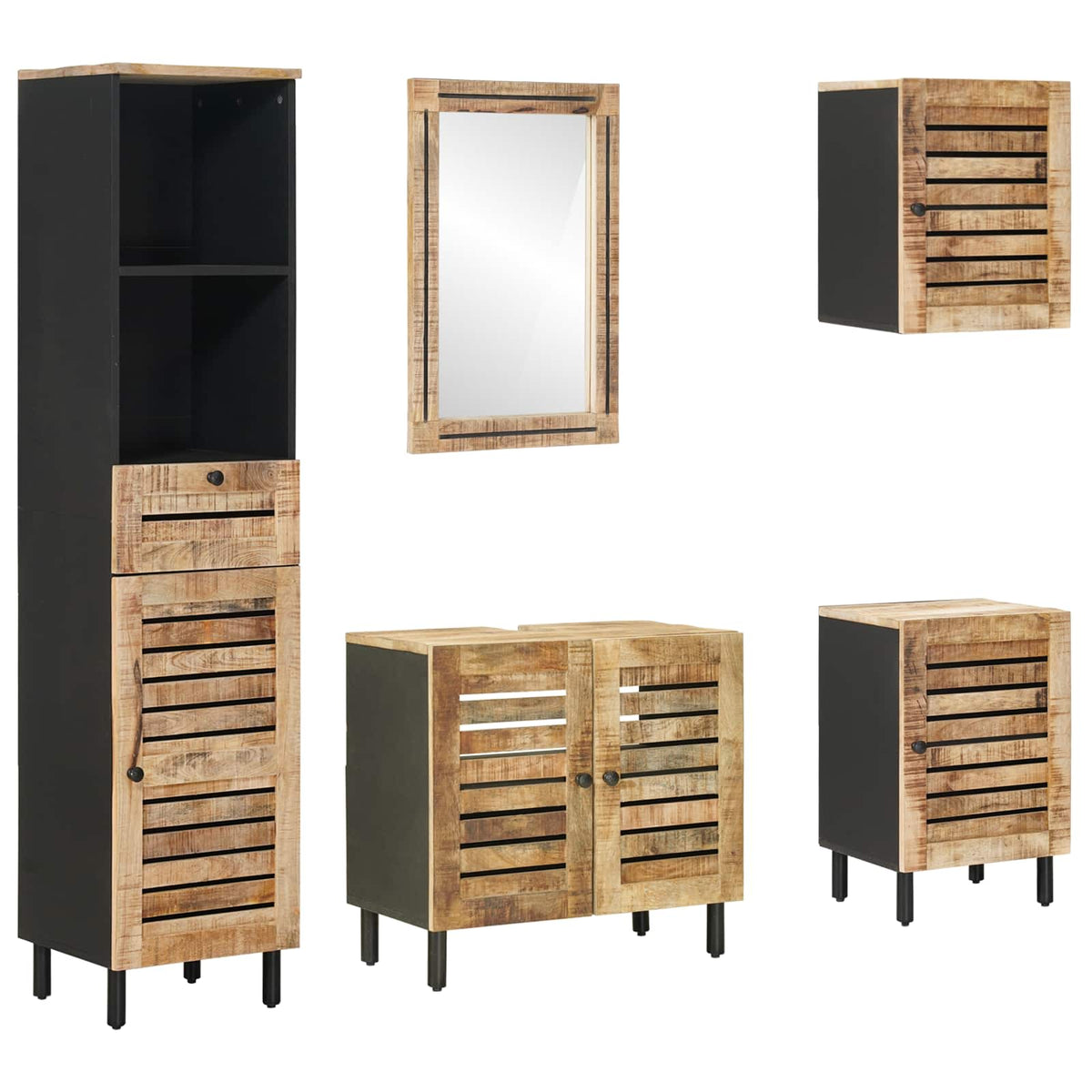 vidaXL Bathroom Cabinet Set 5 pcs Natural Solid Mango Wood 2