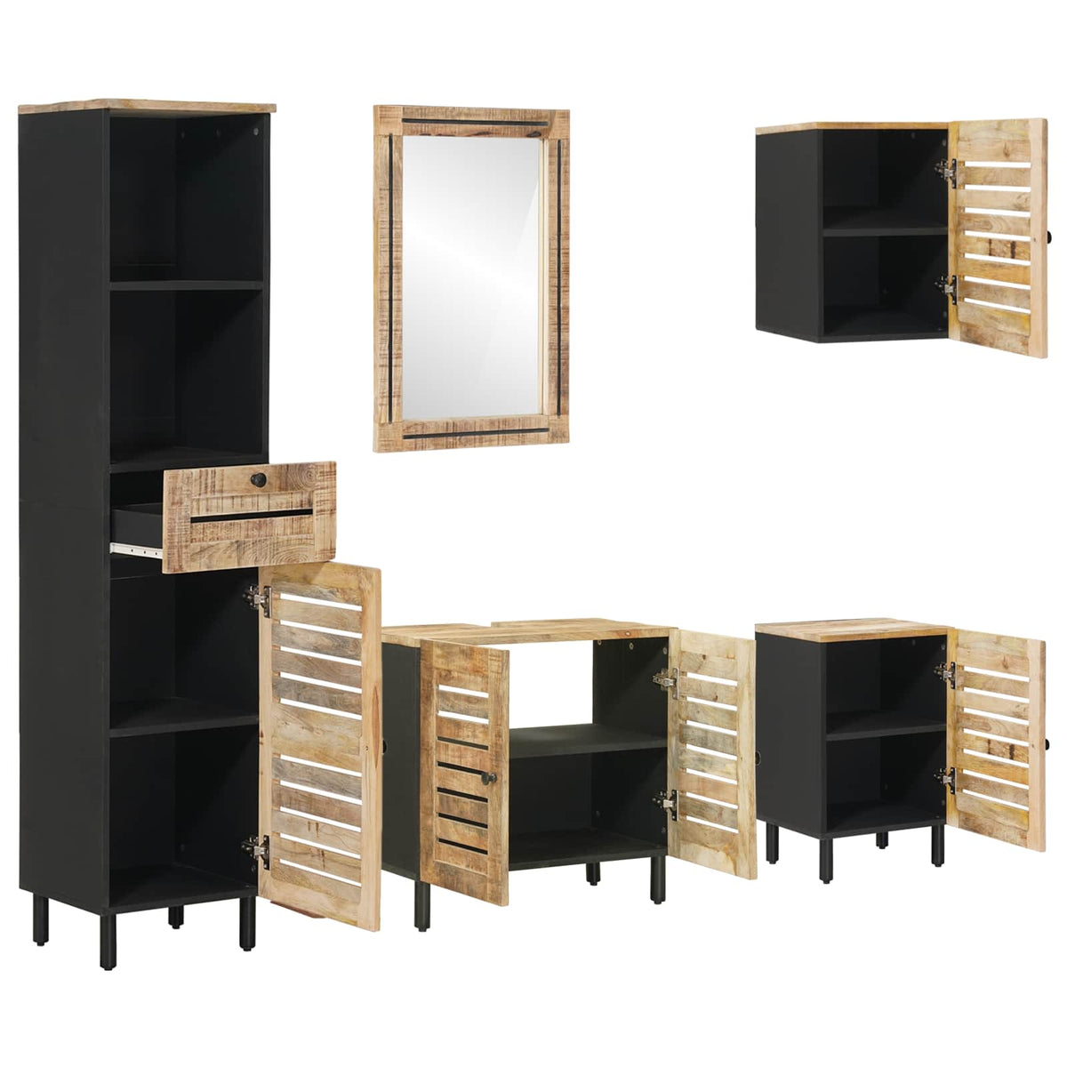 vidaXL Bathroom Cabinet Set 5 pcs Natural Solid Mango Wood 3