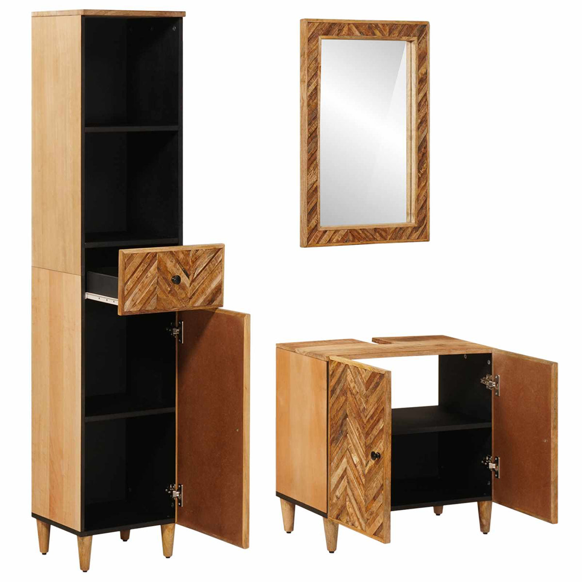 vidaXL Bathroom Cabinet Set 3 pcs Solid Mango Wood 2