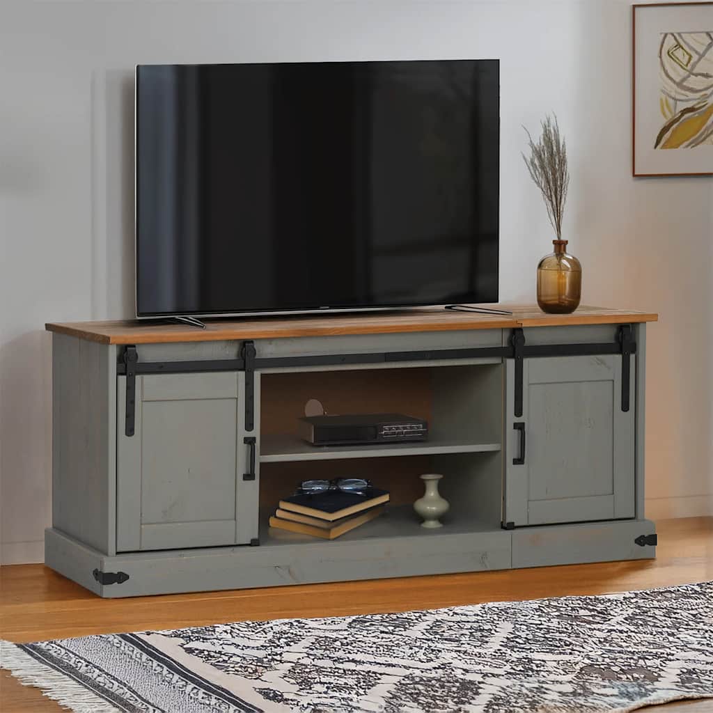 vidaXL TV Cabinet HALDEN 2 Sliding Doors Grey 150x40x60 cm Solid Wood 1