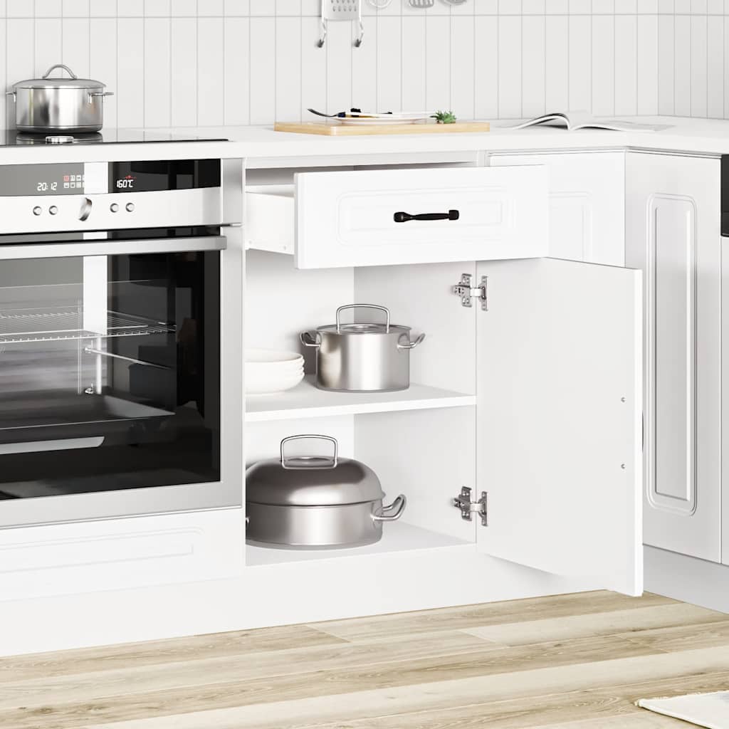 Kitchen Base Cabinet "Kalmar" Engineered Wood White 1x bottom cabinet (1 door 1 drawer) 50 cm wide 81.5 cm high