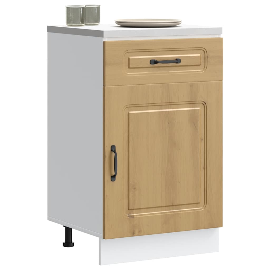 Kitchen Base Cabinet "Kalmar" Engineered Wood Artisan Oak 1x bottom cabinet (1 door 1 drawer) 50 cm wide 81.5 cm high
