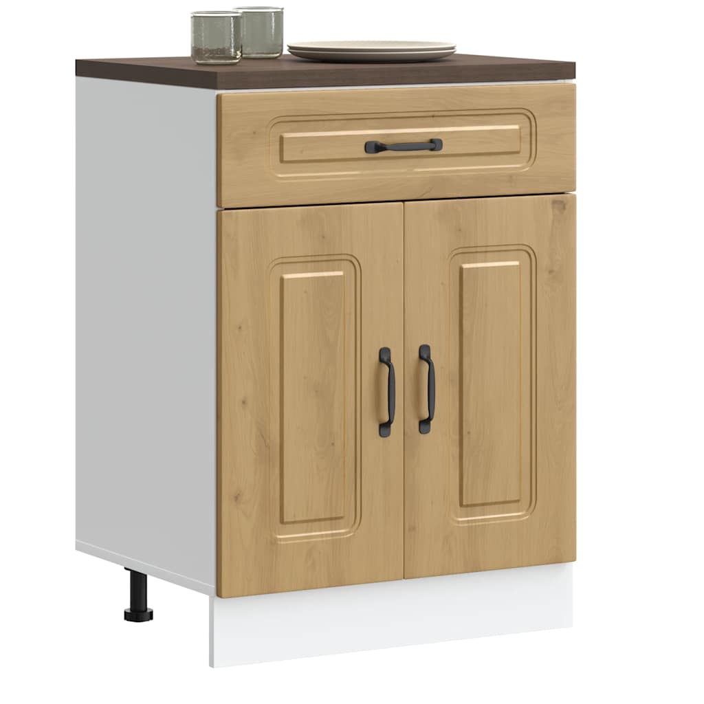 Kitchen Base Cabinet "Kalmar" Engineered Wood Artisan Oak 1x bottom cabinet (2 doors 1 drawer) 60 cm wide 81.5 cm high