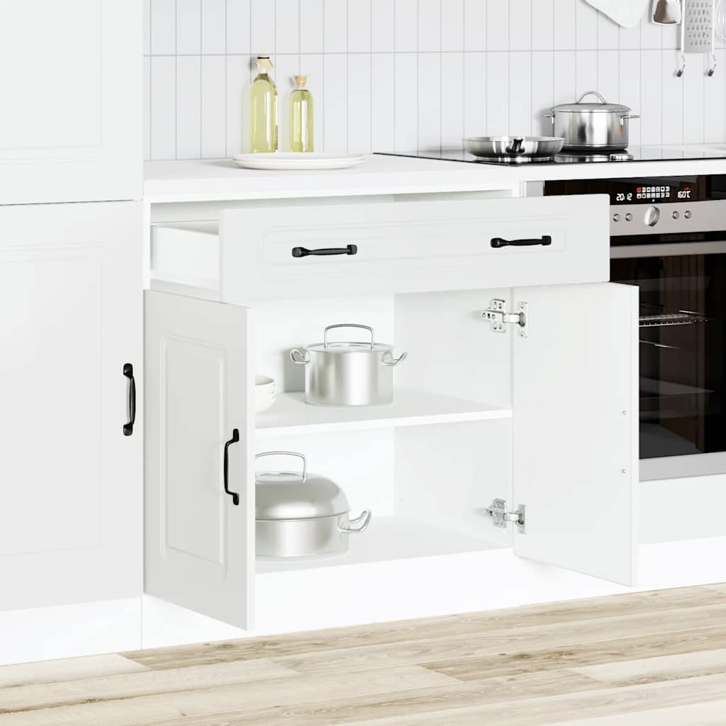 Kitchen Base Cabinet "Kalmar" Engineered Wood White 1x bottom cabinet (2 doors 1 drawer) 80 cm wide 81.5 cm high