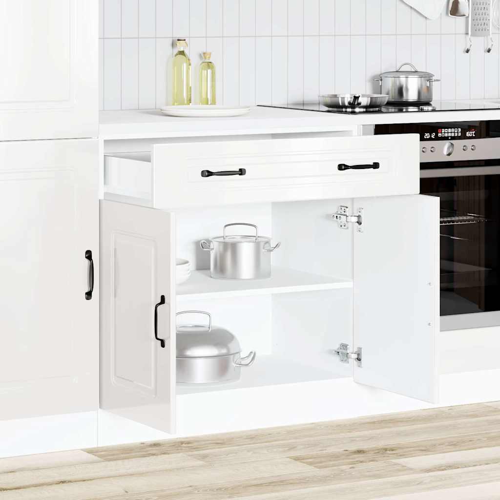 vidaXL Kitchen Base Cabinet "Kalmar" Engineered Wood High Gloss White