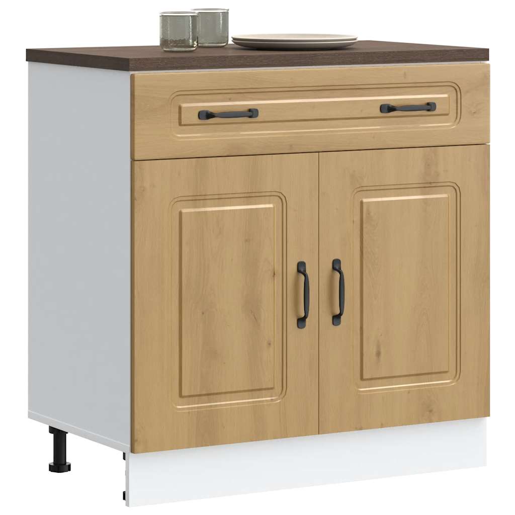 Kitchen Base Cabinet "Kalmar" Engineered Wood Artisan Oak 1x bottom cabinet (2 doors 1 drawer) 80 cm wide 81.5 cm high