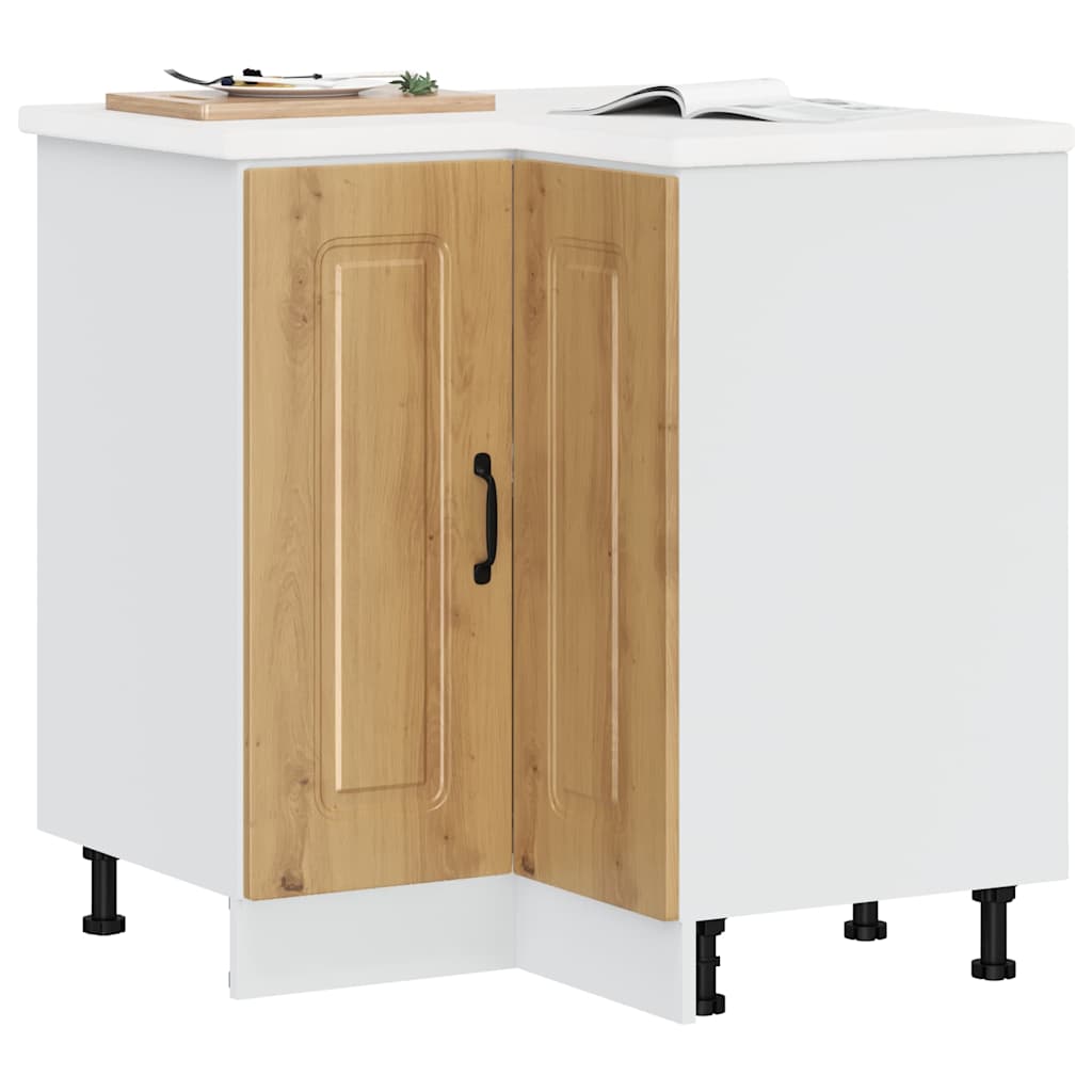 Kitchen Base Cabinet "Kalmar" Engineered Wood Artisan Oak 1x corner bottom cabinet (2 doors) 75.5 cm wide 81.5 cm high