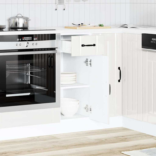 Kitchen Base Cabinet "Lucca" Engineered Wood High Gloss White 1x bottom cabinet (1 door 1 drawer) 30 cm wide 81.5 cm high