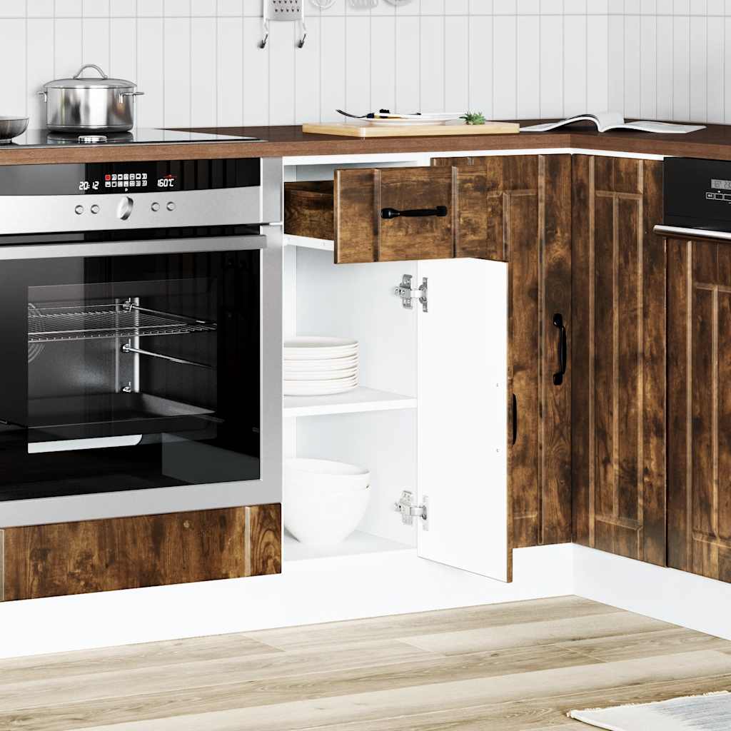 Kitchen Base Cabinet "Lucca" Engineered Wood Smoked Oak 1x bottom cabinet (1 door 1 drawer) 30 cm wide 81.5 cm high