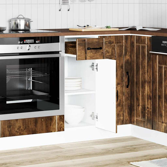 Kitchen Base Cabinet "Lucca" Engineered Wood Smoked Oak 1x bottom cabinet (1 door 1 drawer) 30 cm wide 81.5 cm high